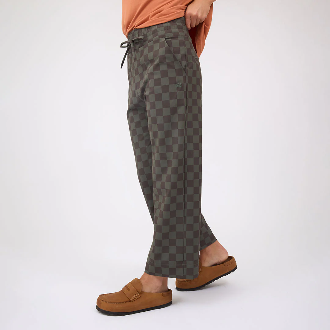 Audrey Wide Leg Pants, Olive Check - Image 7