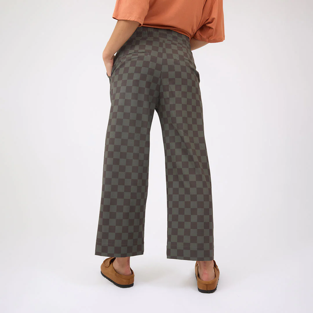 Audrey Wide Leg Pants, Olive Check - Image 9
