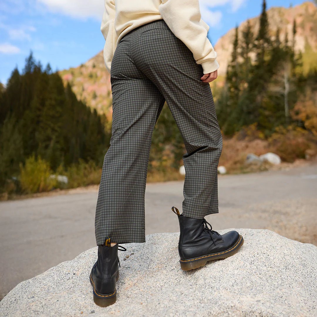 Audrey Wide Leg Pants, Olive Gingham - Image 3