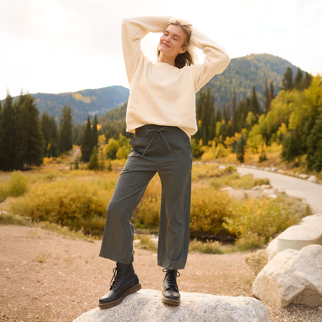 Audrey Wide Leg Pants, Olive Gingham - Image 7