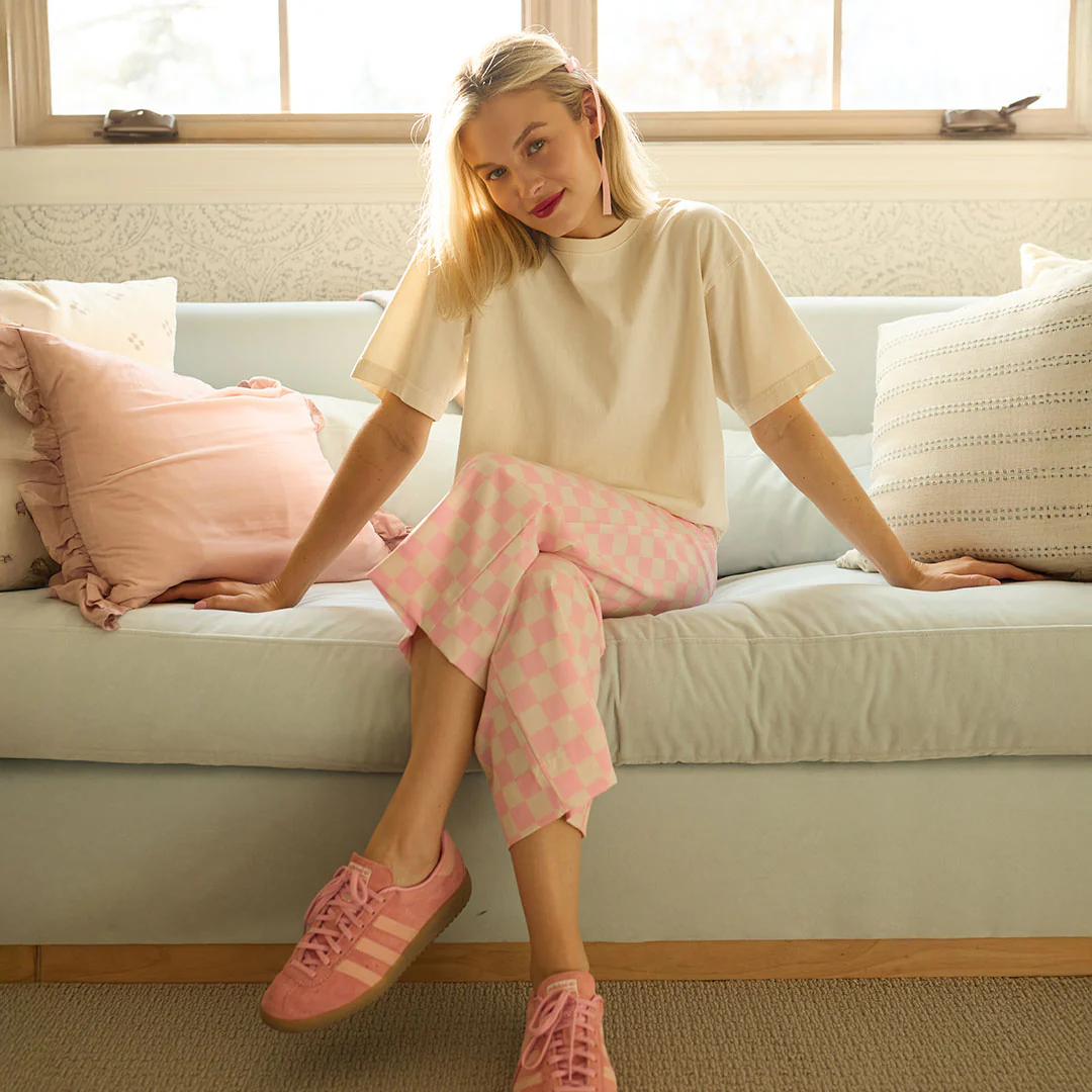 Audrey Wide Leg Pants, Pink Check - Image 3