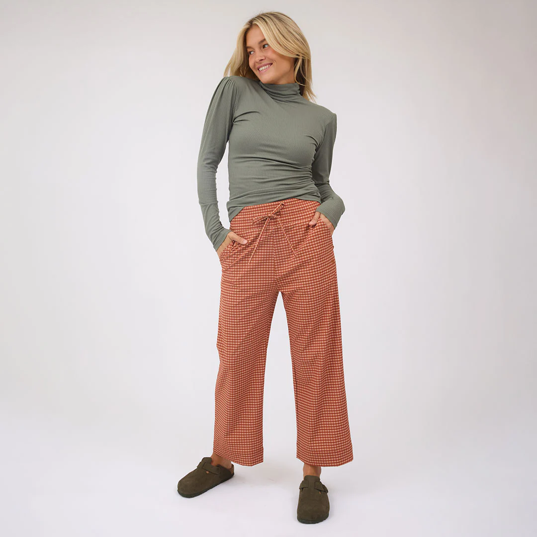 Audrey Wide Leg Pants, Pumpkin Gingham - Image 13