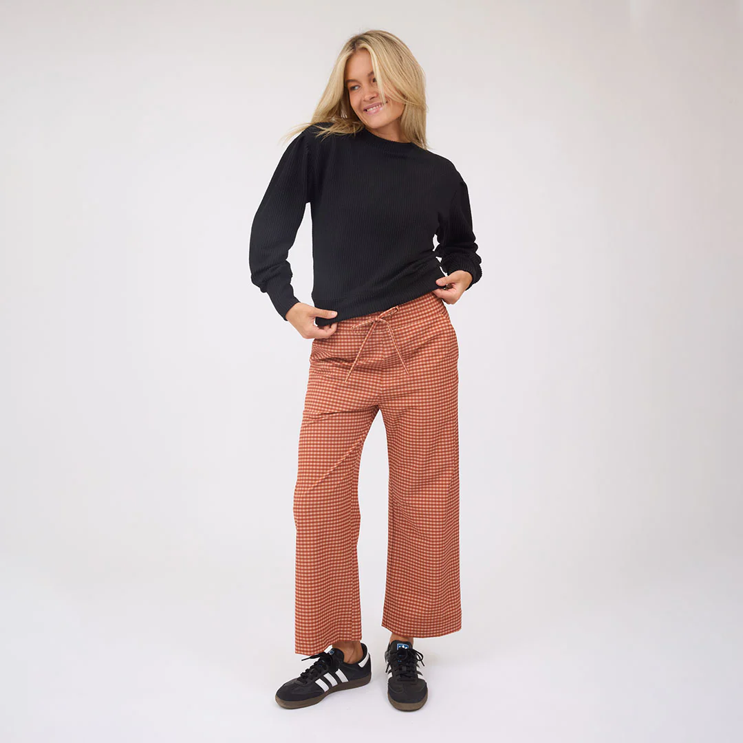 Audrey Wide Leg Pants, Pumpkin Gingham - Image 9