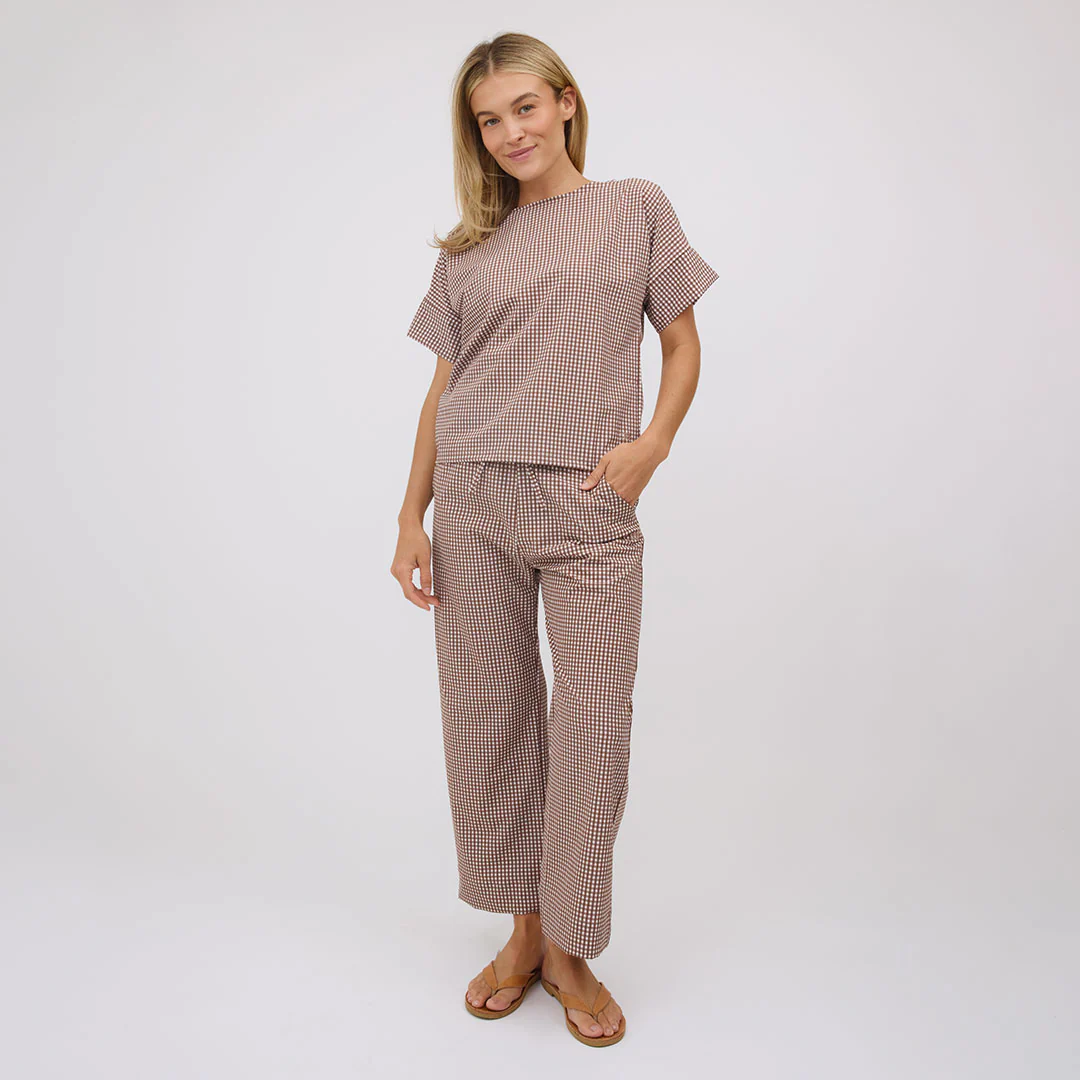 Audrey Wide Leg Pants, Toffee Gingham - Image 12