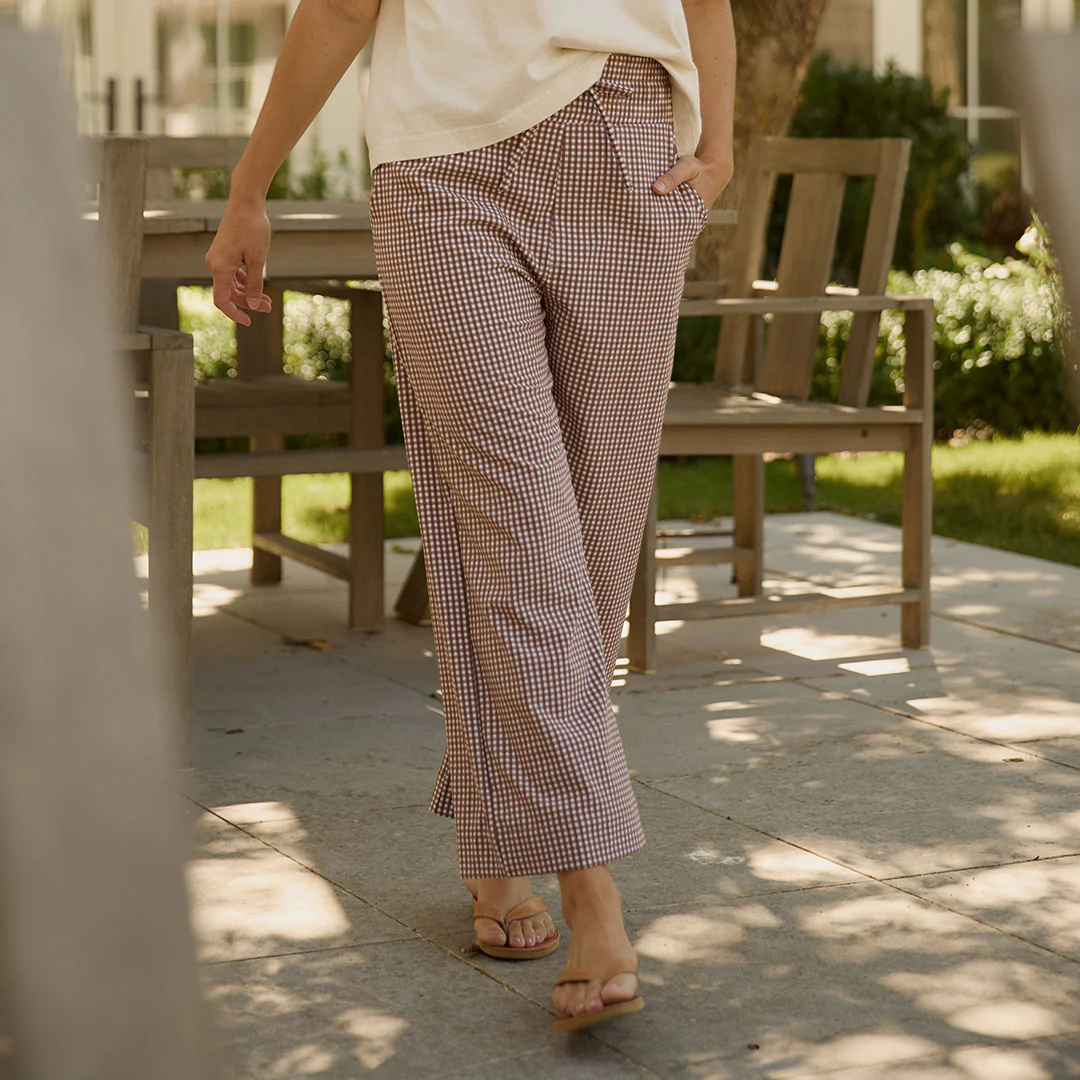 Audrey Wide Leg Pants, Toffee Gingham - Image 5