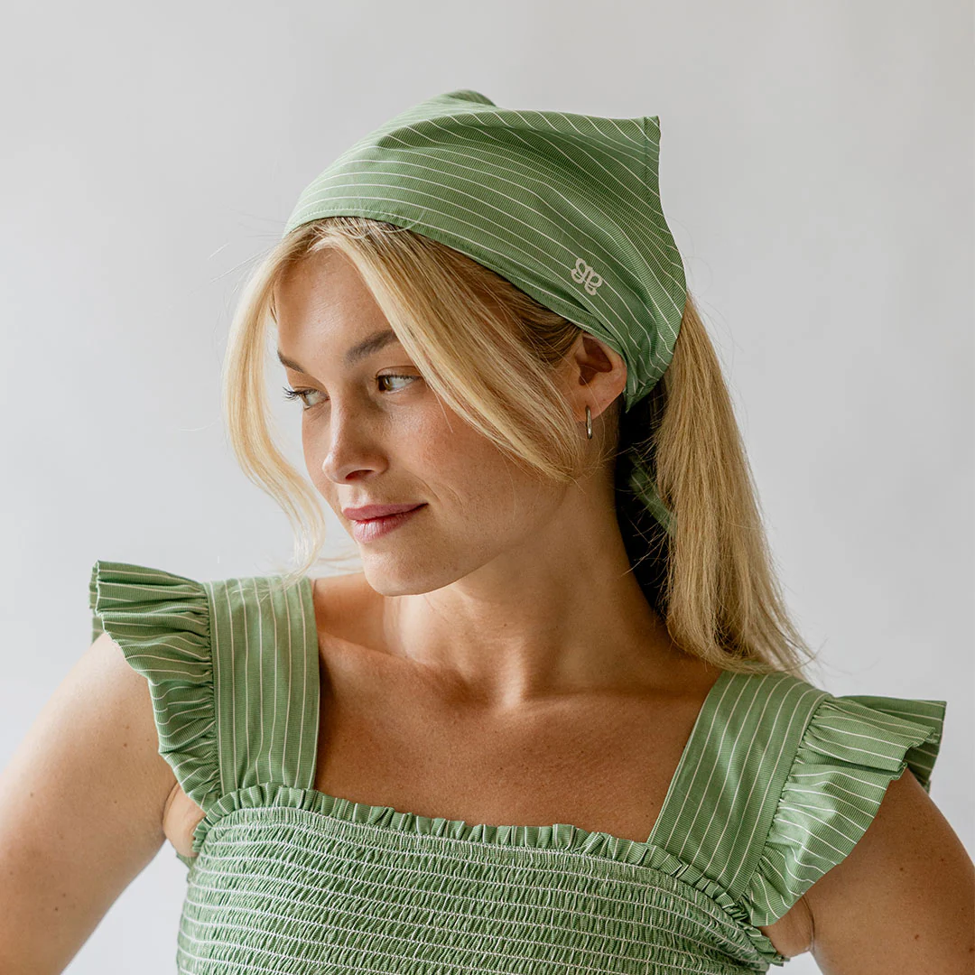 Bandana, Green and White Stripe - Image 3
