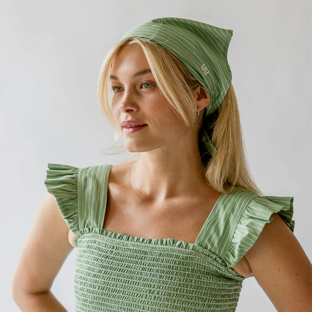 Bandana, Green and White Stripe - Image 4