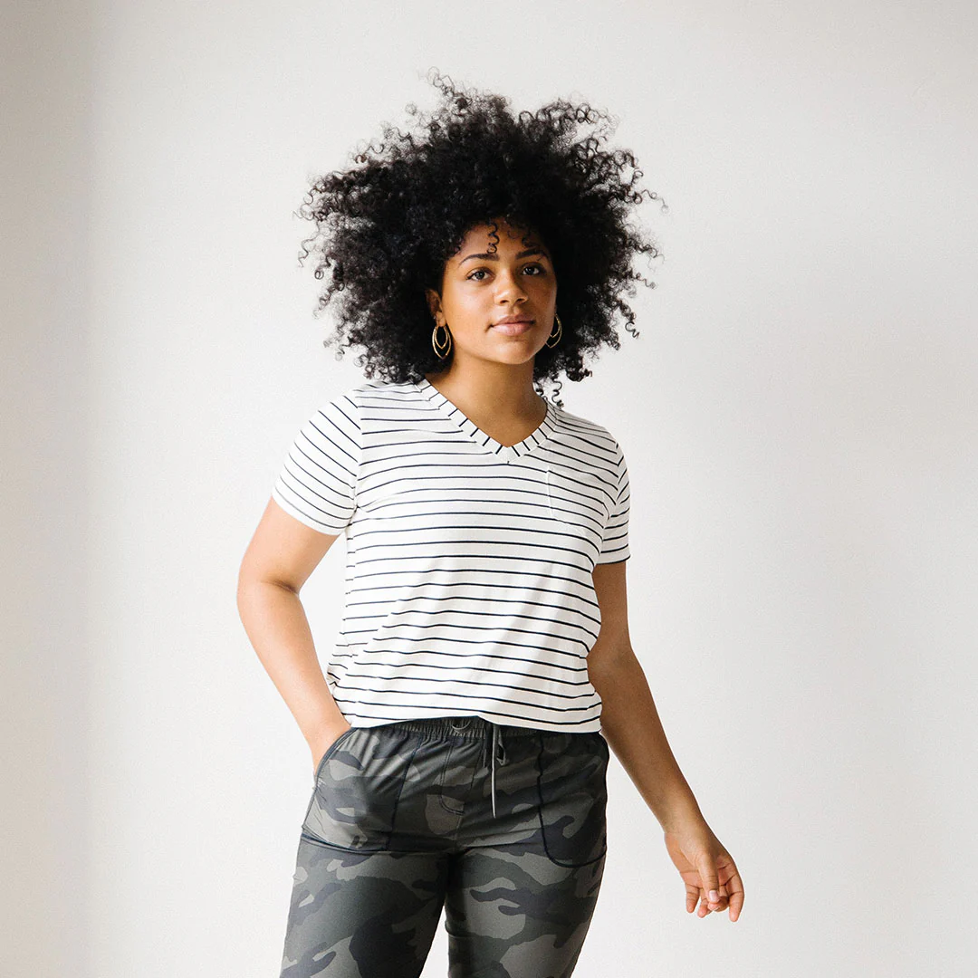 Basic V Neck Tee, Black Venice Stripe - Image 2