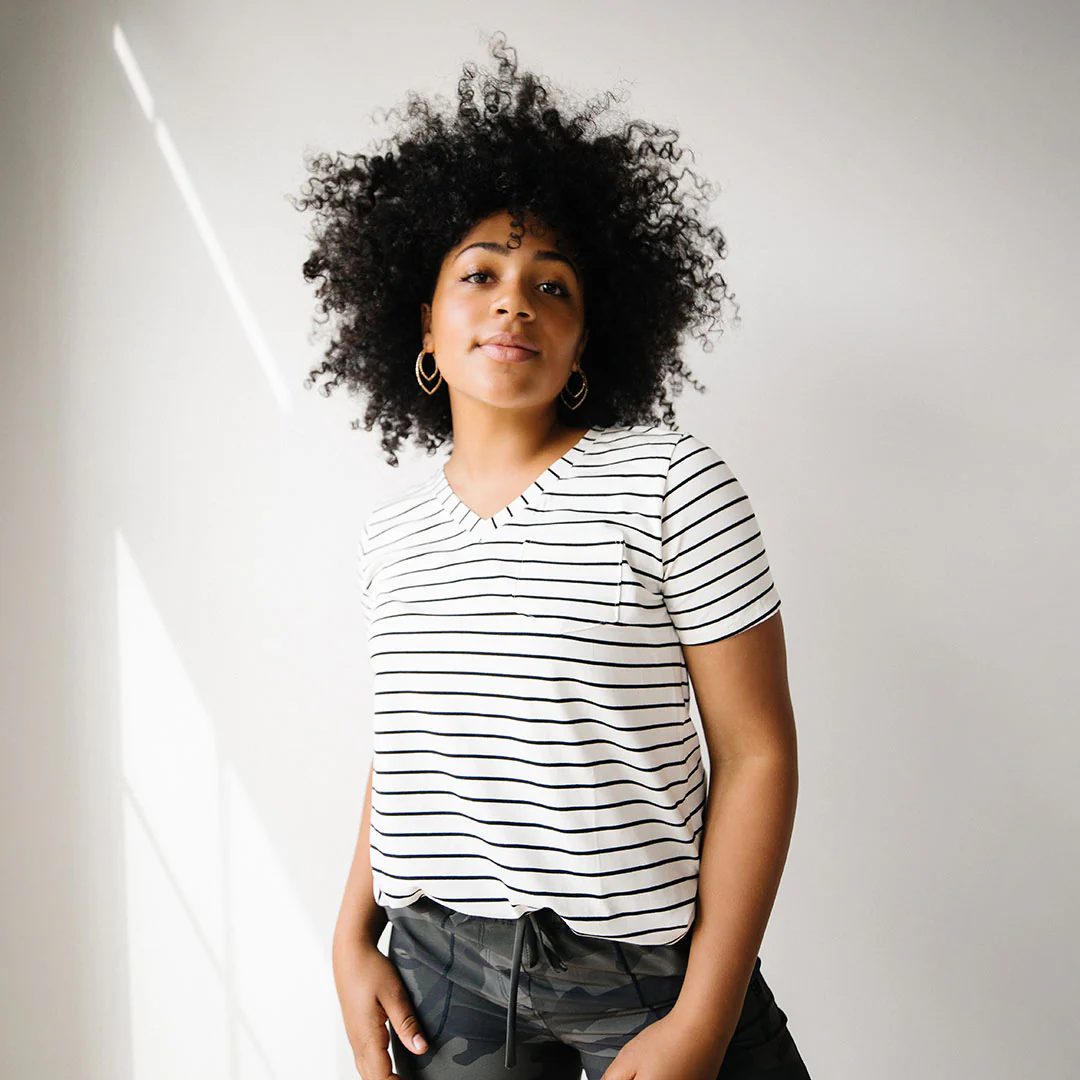 Basic V Neck Tee, Black Venice Stripe - Image 3