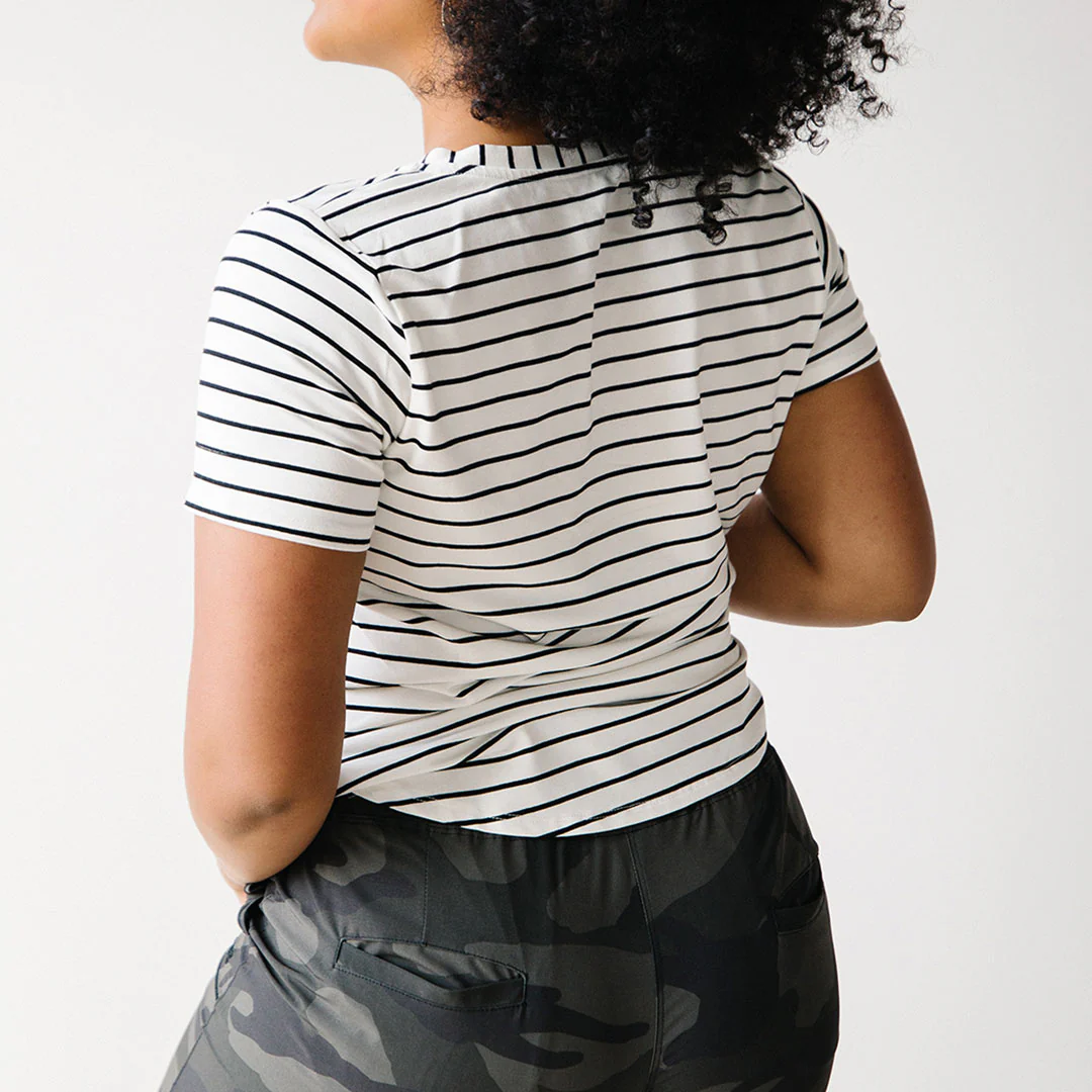 Basic V Neck Tee, Black Venice Stripe - Image 4