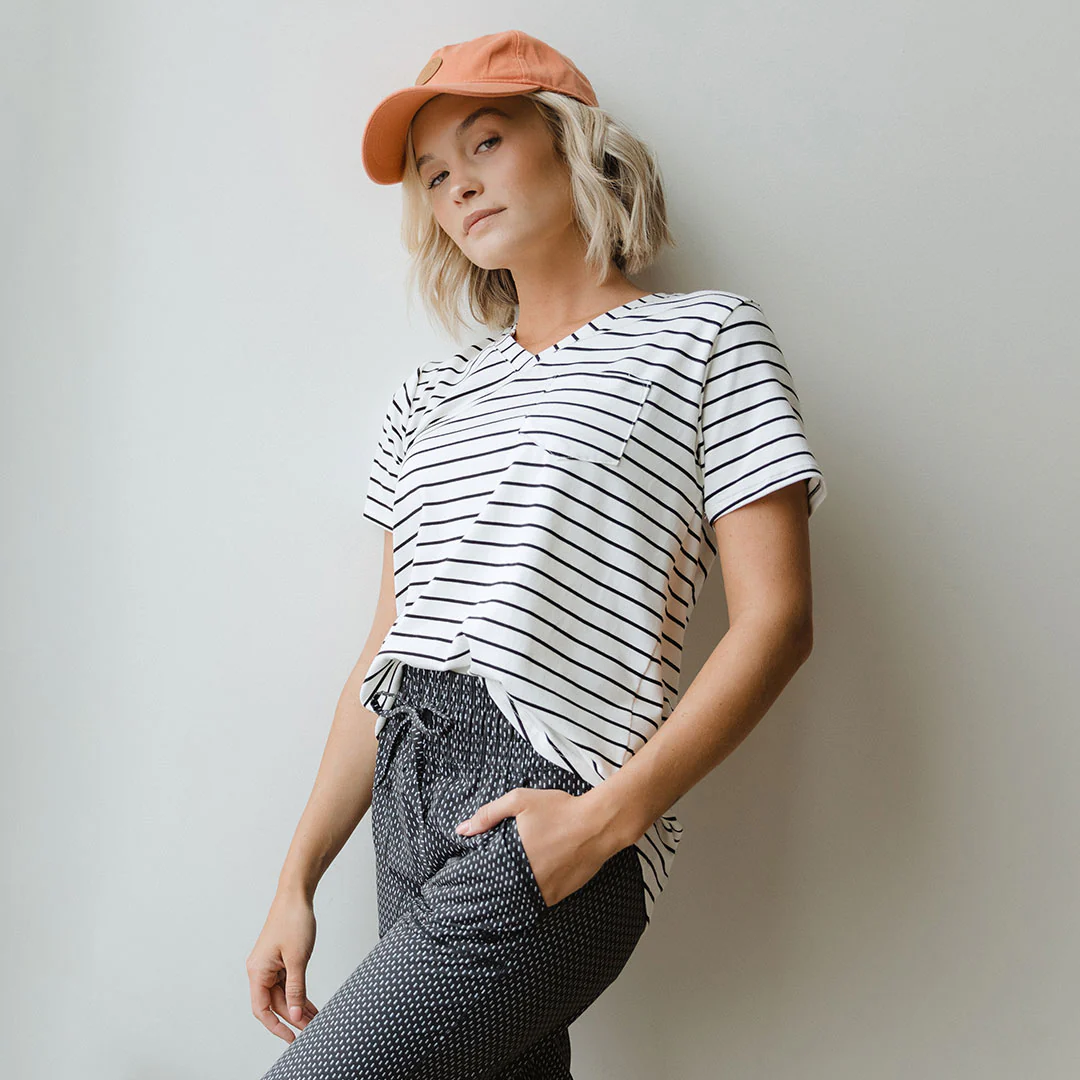 Basic V Neck Tee, Black Venice Stripe - Image 5