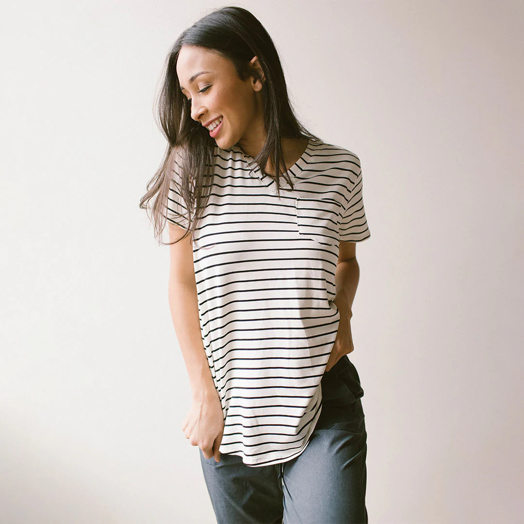 Basic V Neck Tee, Black Venice Stripe - Image 7