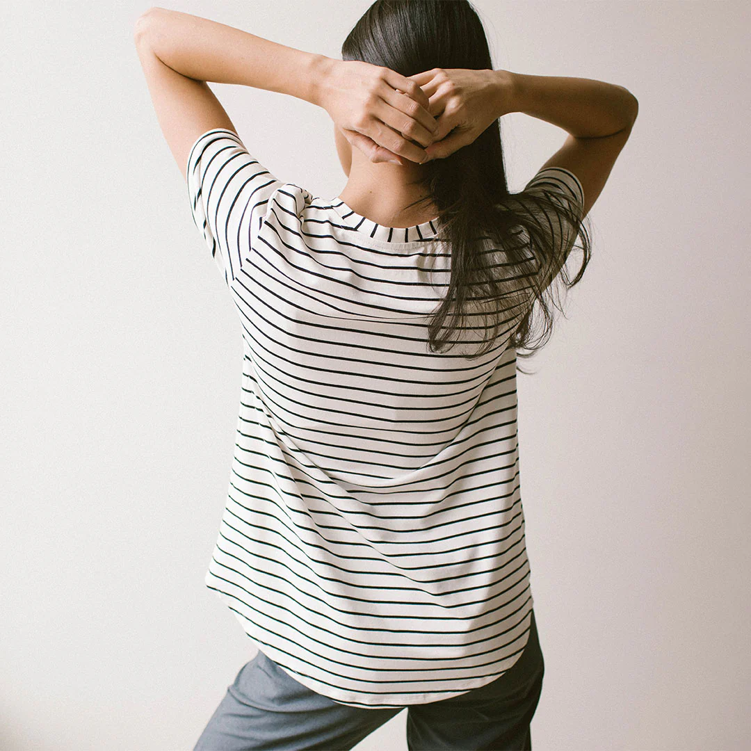 Basic V Neck Tee, Black Venice Stripe - Image 8