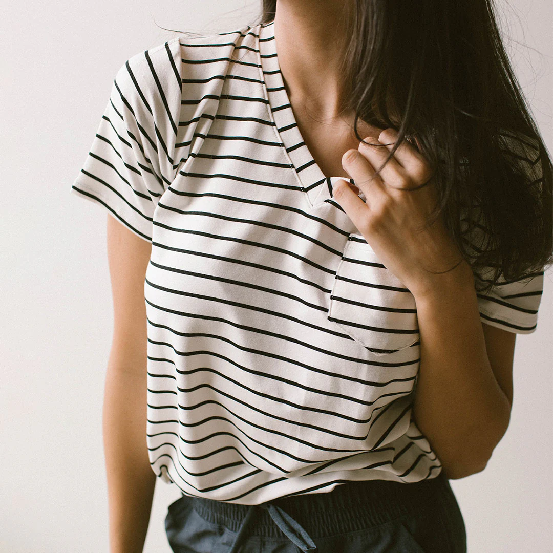 Basic V Neck Tee, Black Venice Stripe - Image 9