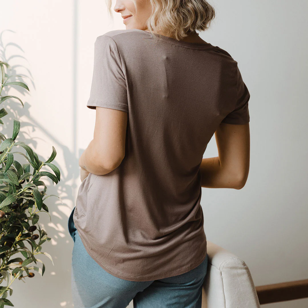 Basic V Neck Tee, Toffee - Image 3