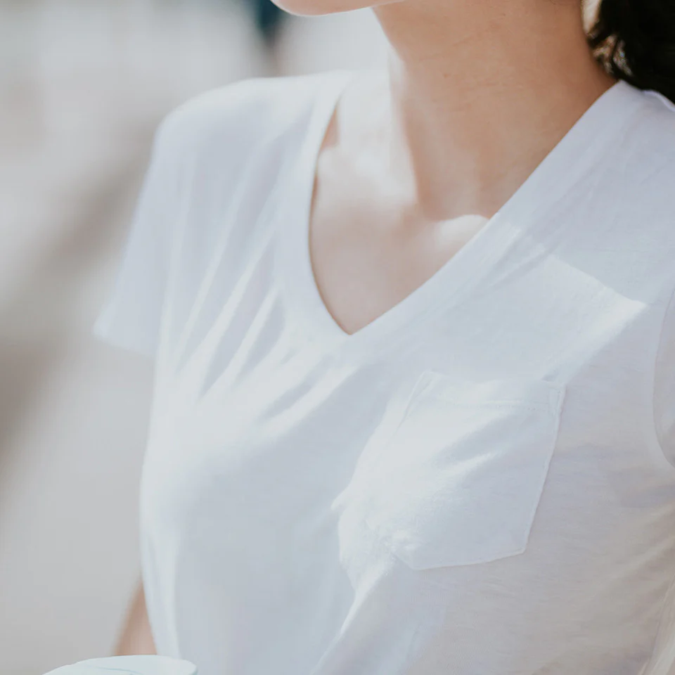 Basic V Neck Tee, White - Image 3