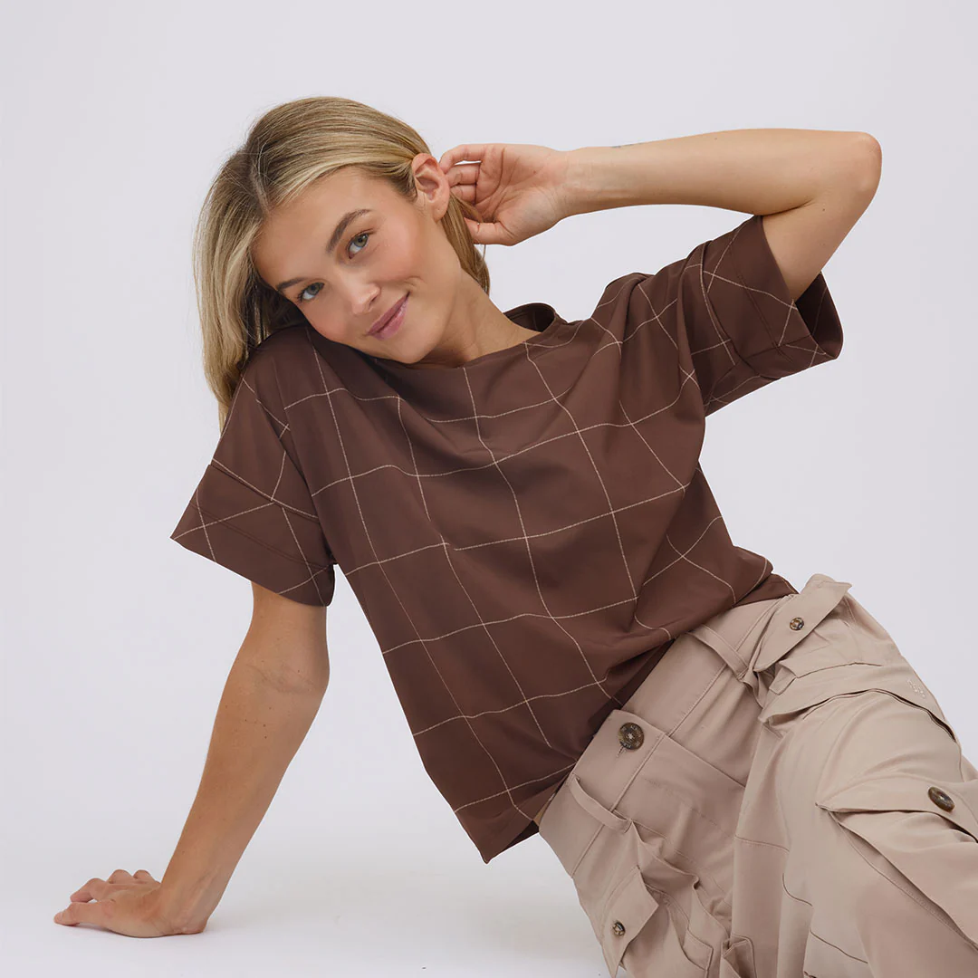 Boss Tee, Brown/Cream Windowpane - Image 2