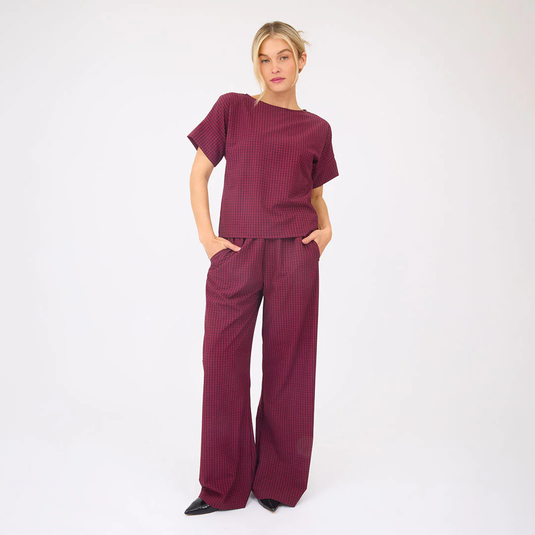 Boss Tee, Burgundy Gingham - Image 3