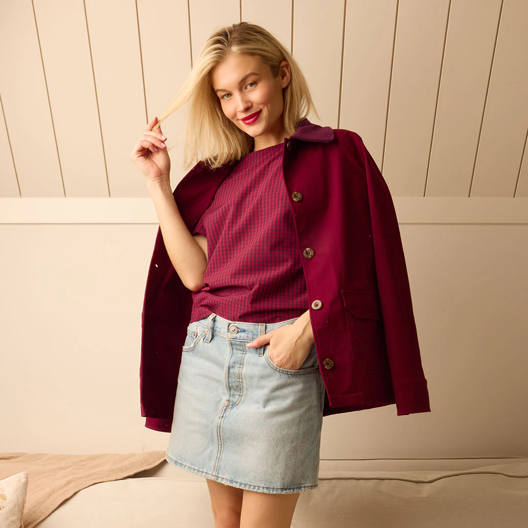 Boss Tee, Burgundy Gingham - Image 6