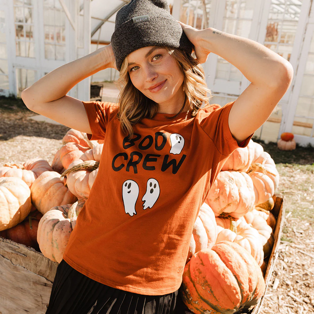 Boyfriend Tee, Burnt Orange Boo Crew - Image 9