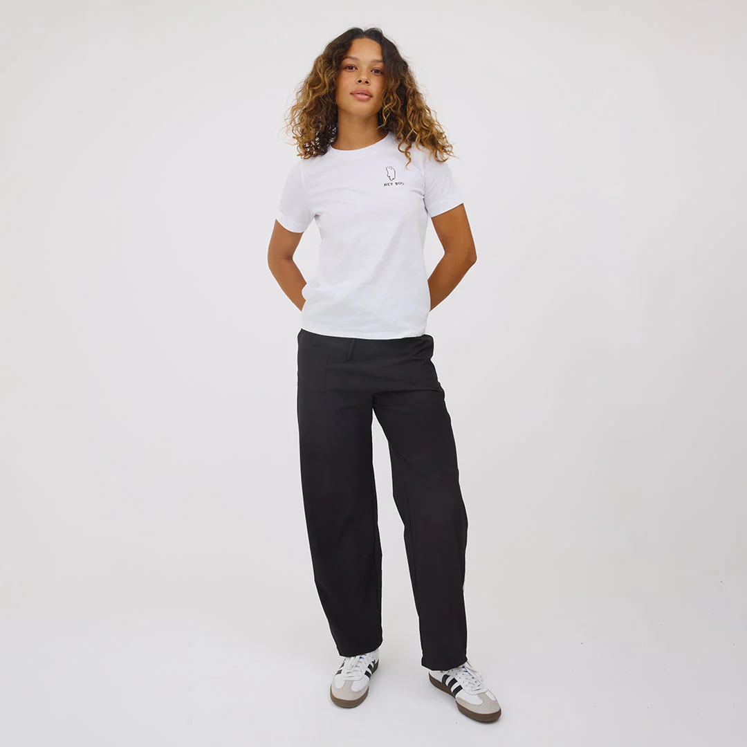 Boyfriend Tee, White Embroidered Hey Boo - Image 3