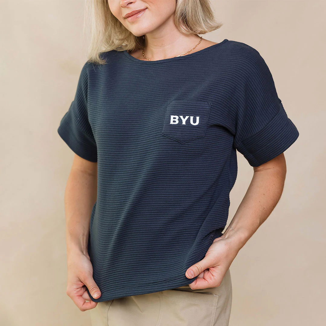 BYU Atlas Ribbed Blouse, Navy - Image 2