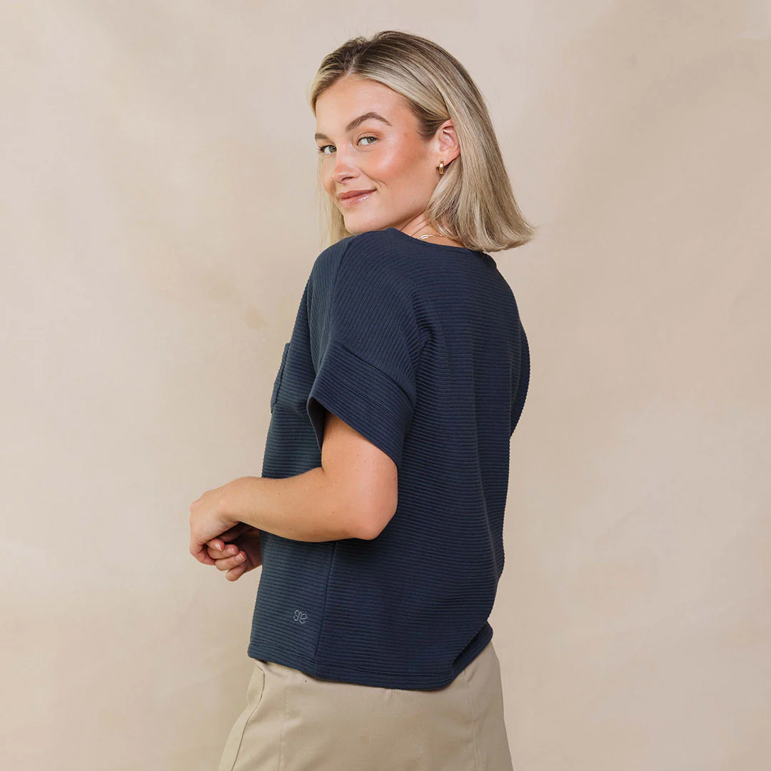 BYU Atlas Ribbed Blouse, Navy - Image 3