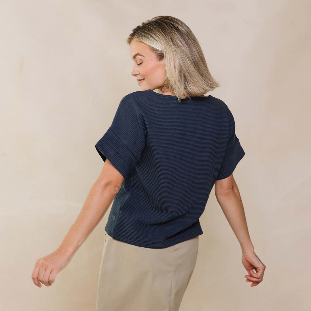 BYU Atlas Ribbed Blouse, Navy - Image 4