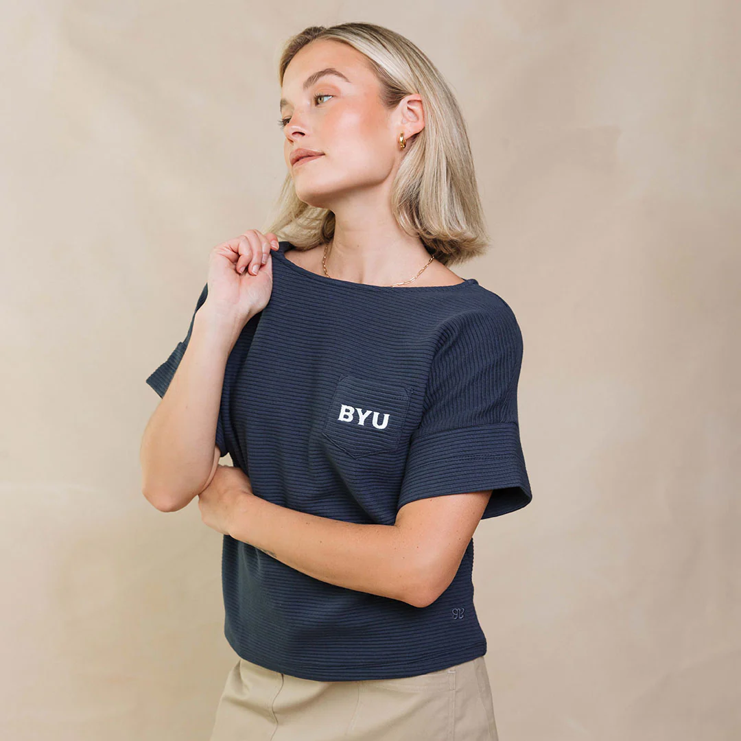 BYU Atlas Ribbed Blouse, Navy - Image 5