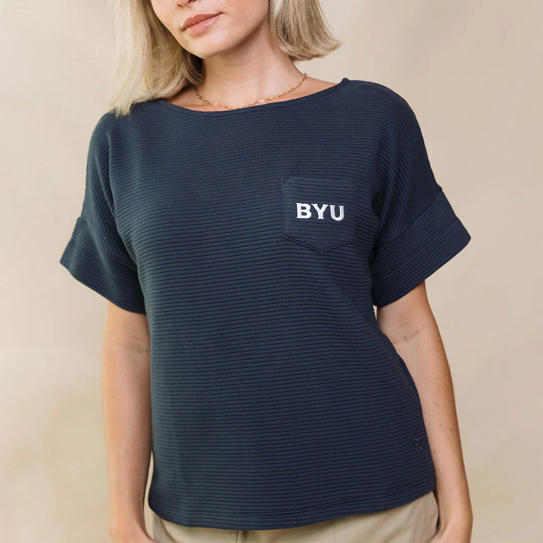 BYU Atlas Ribbed Blouse, Navy - Image 6