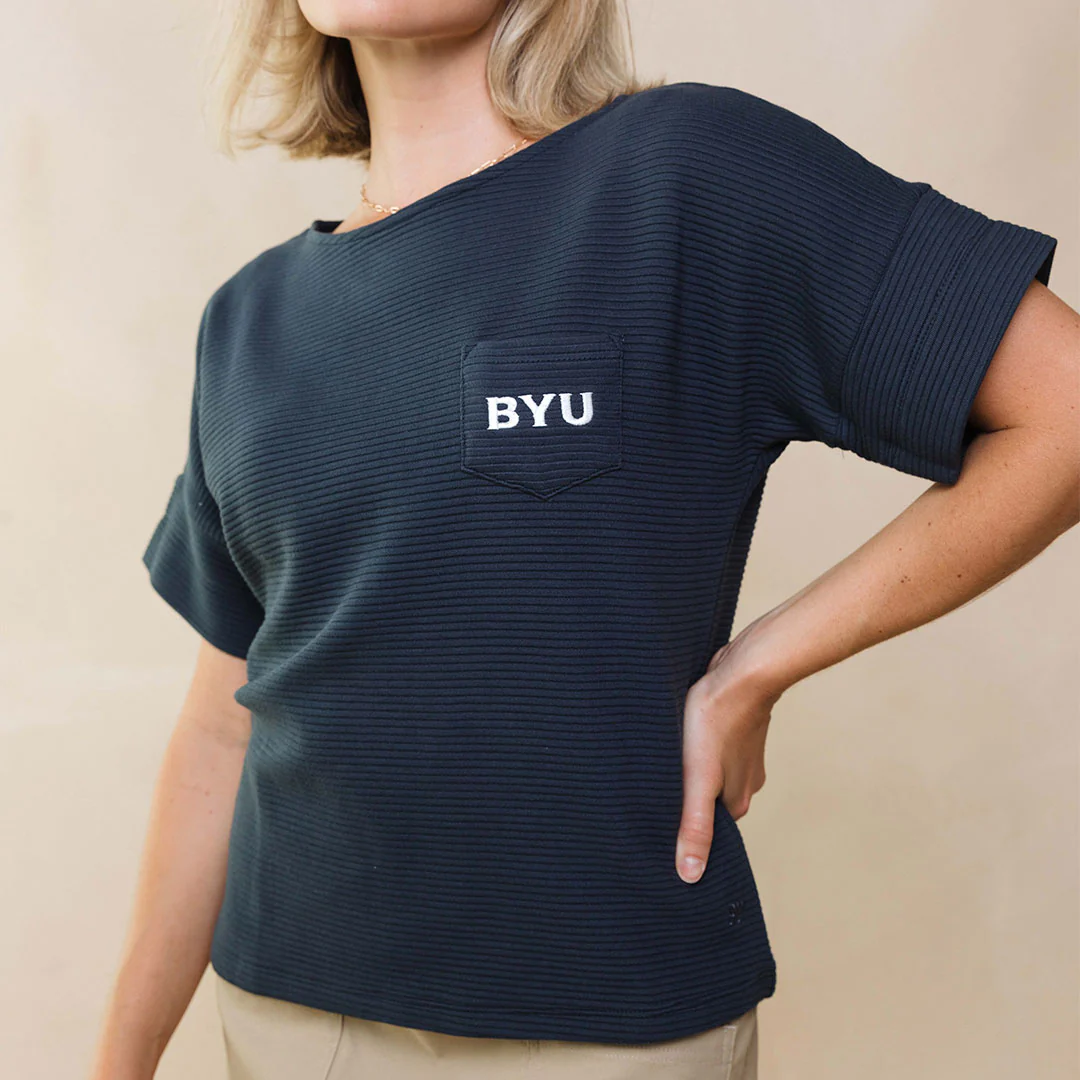 BYU Atlas Ribbed Blouse, Navy - Image 8