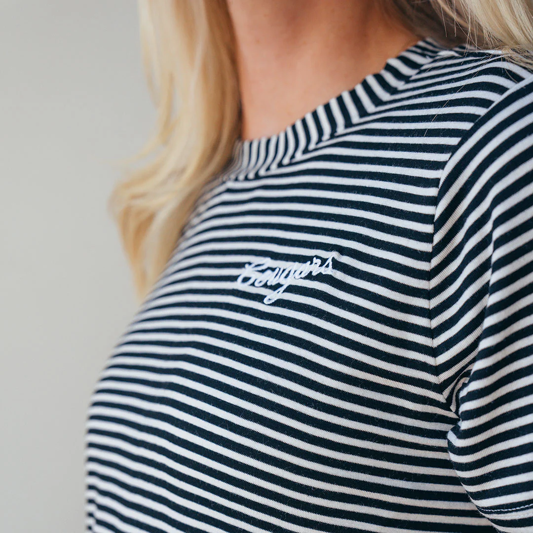 BYU Boyfriend Tee, Black and Ivory Stripe - Image 3
