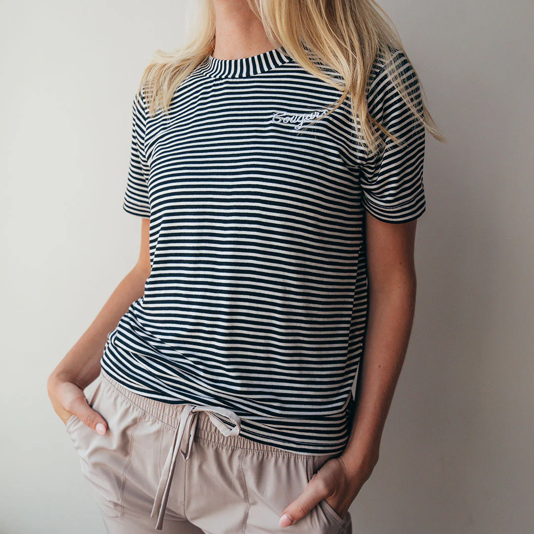 BYU Boyfriend Tee, Black and Ivory Stripe - Image 4