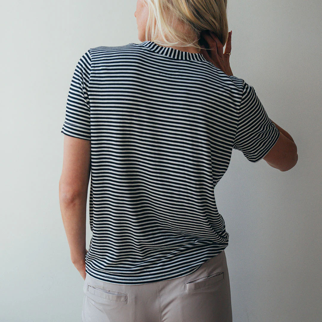 BYU Boyfriend Tee, Black and Ivory Stripe - Image 5