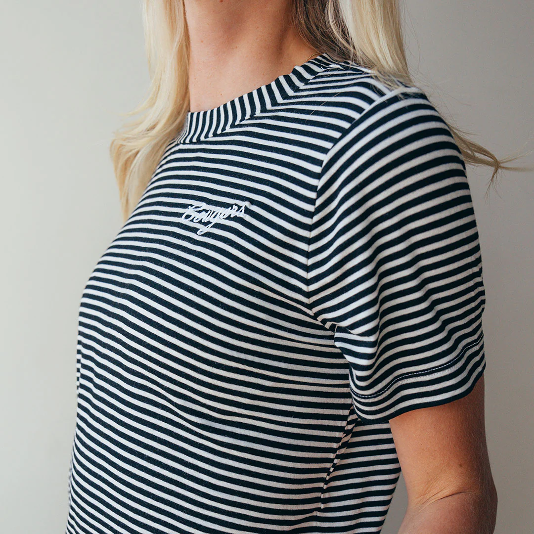 BYU Boyfriend Tee, Black and Ivory Stripe - Image 6