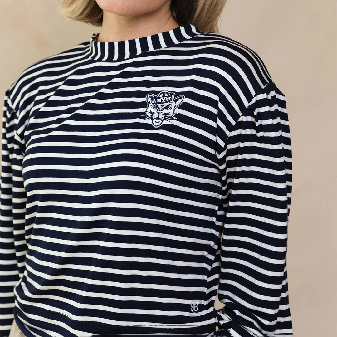 BYU Coco Long Sleeve Tee, Navy Stripe - Image 10