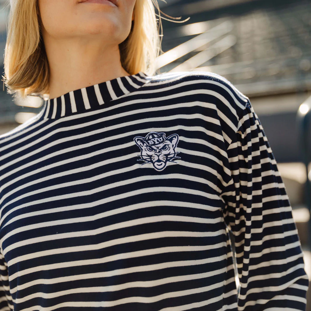 BYU Coco Long Sleeve Tee, Navy Stripe - Image 2