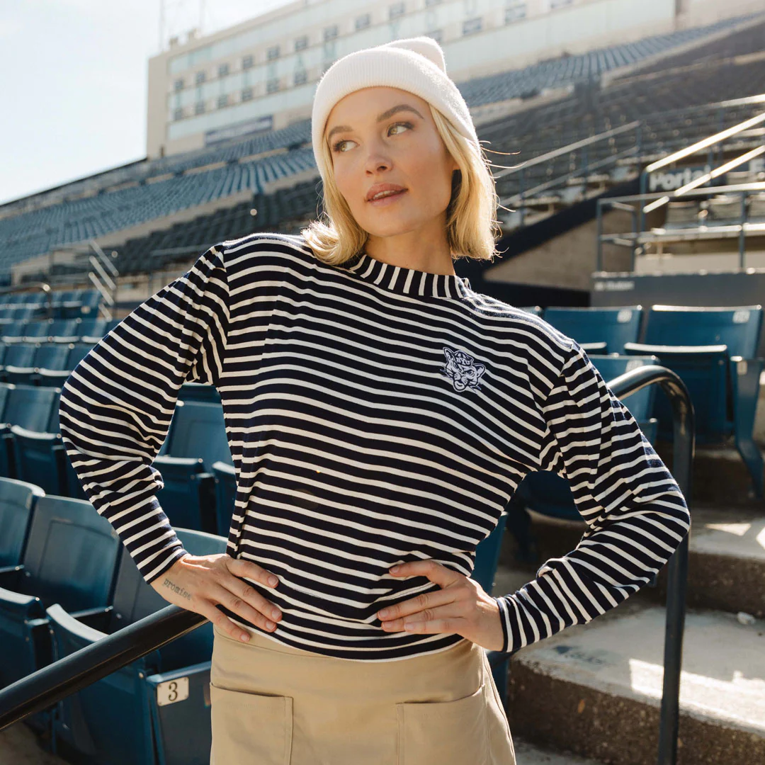 BYU Coco Long Sleeve Tee, Navy Stripe - Image 3