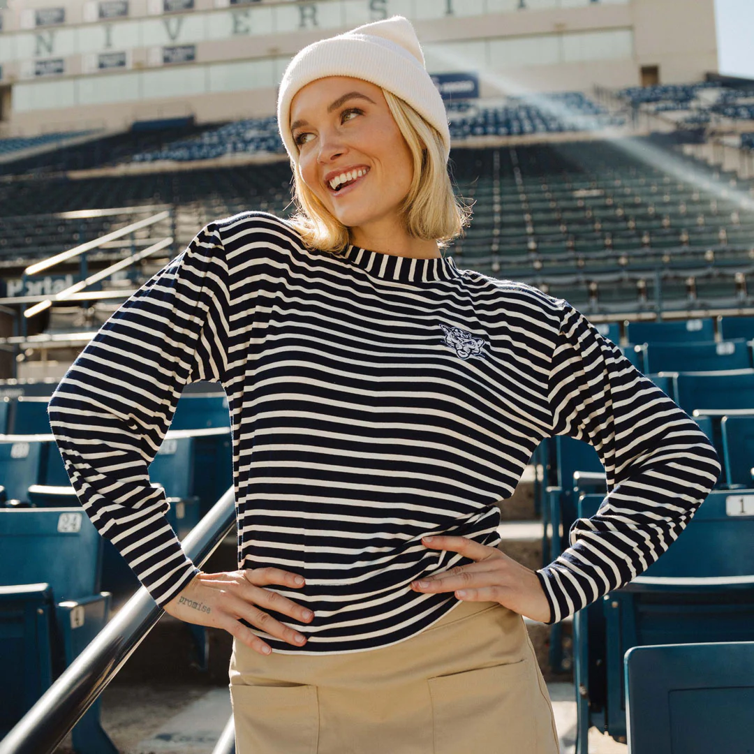 BYU Coco Long Sleeve Tee, Navy Stripe - Image 5