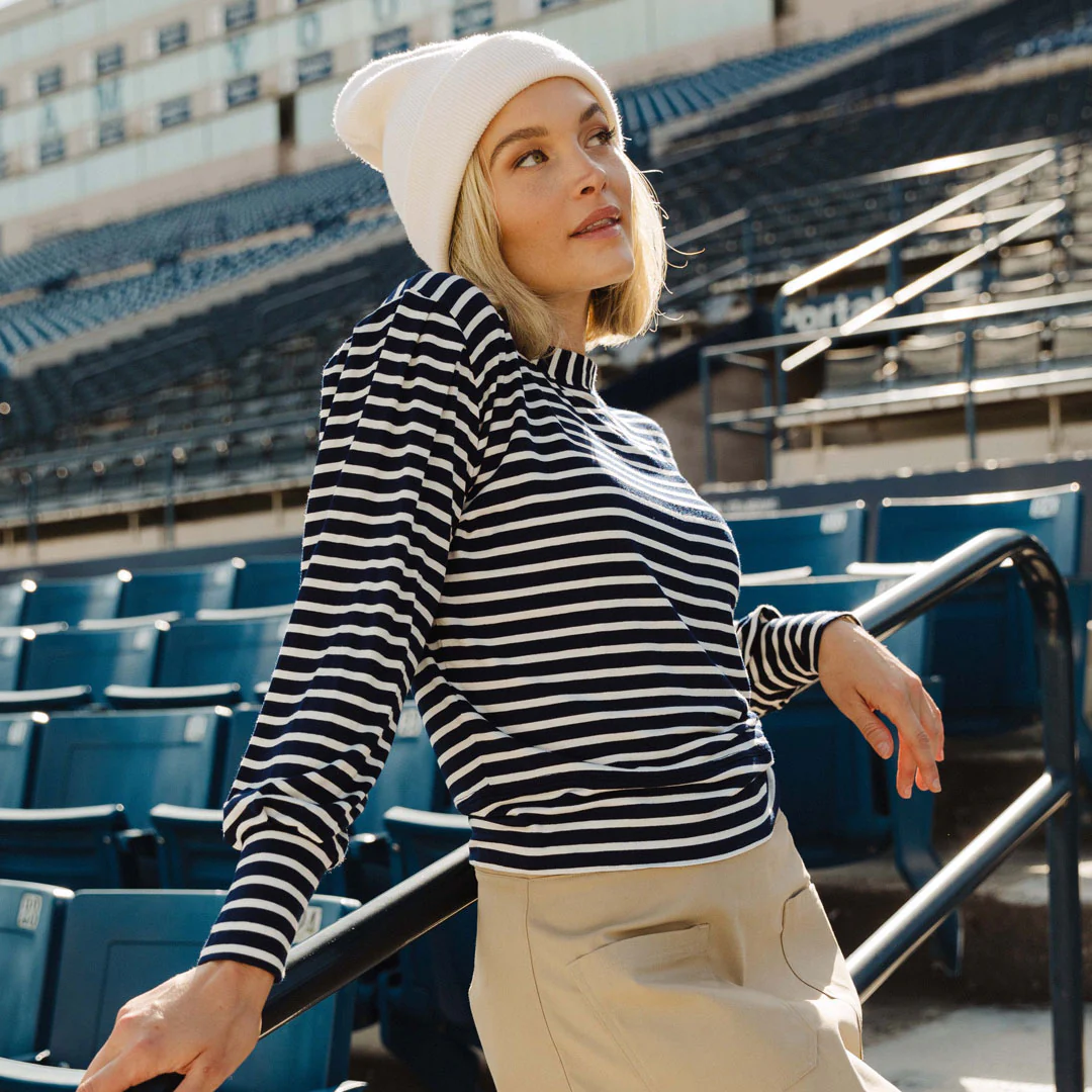 BYU Coco Long Sleeve Tee, Navy Stripe - Image 6