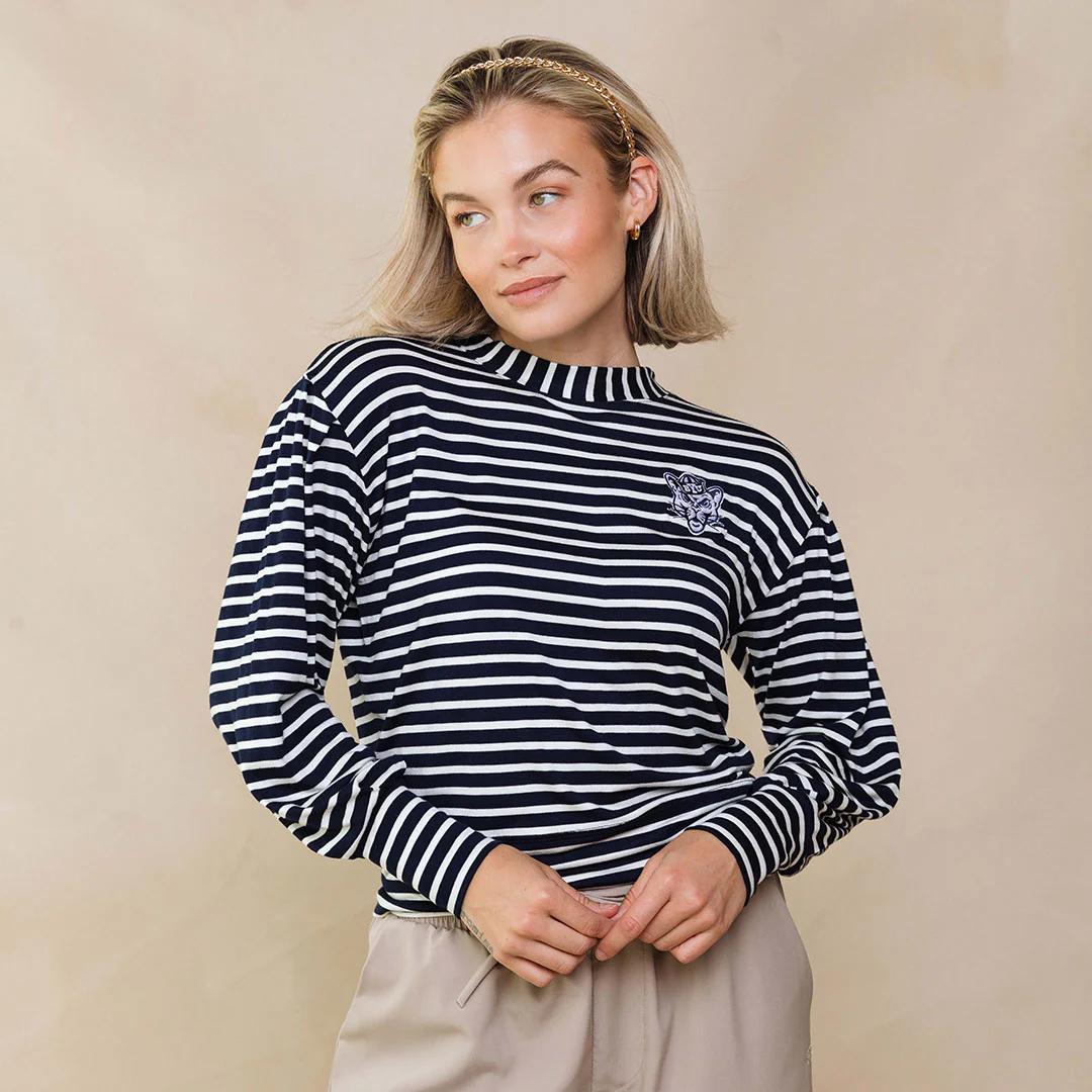 BYU Coco Long Sleeve Tee, Navy Stripe - Image 8