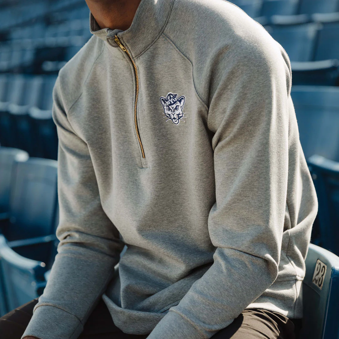 BYU Men's Oxford Zip-Up, Heather Grey - Image 2