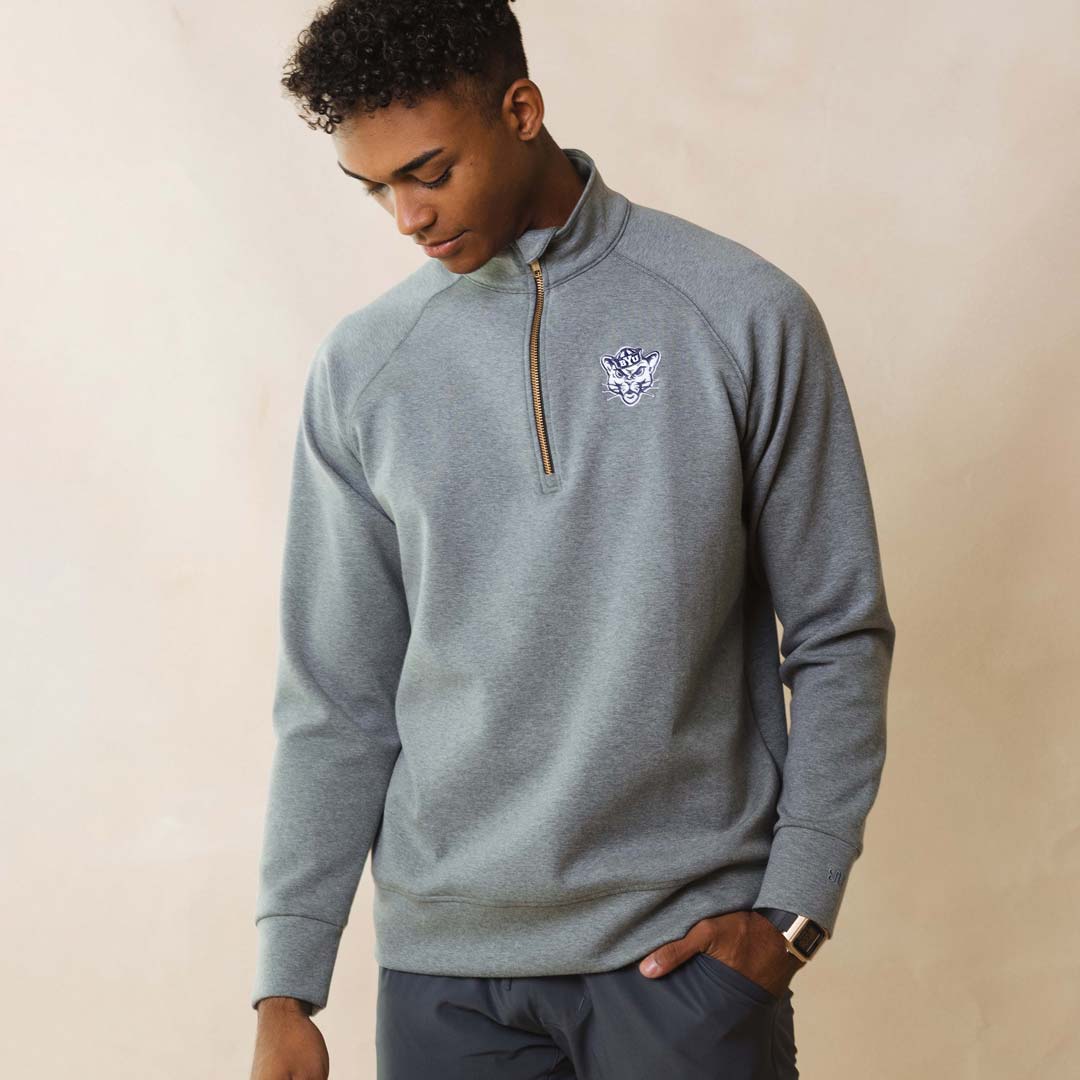 BYU Men's Oxford Zip-Up, Heather Grey - Image 4