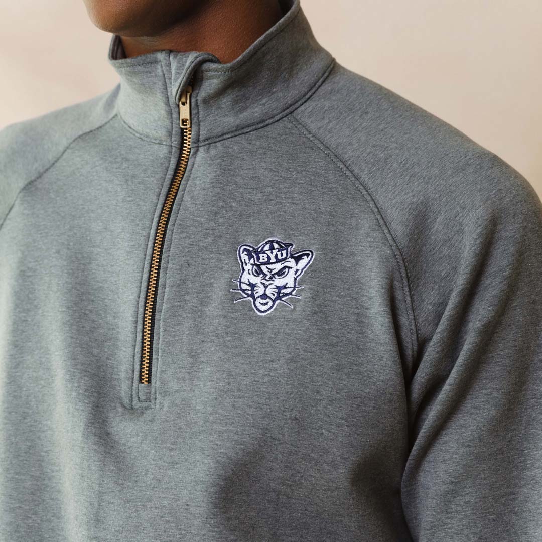 BYU Men's Oxford Zip-Up, Heather Grey - Image 5