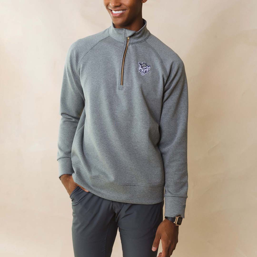 BYU Men's Oxford Zip-Up, Heather Grey - Image 7
