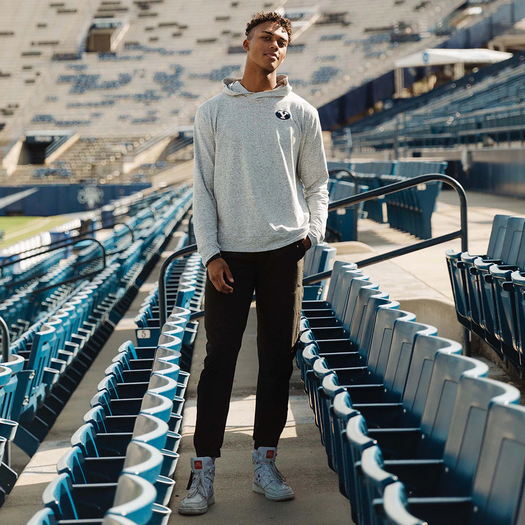 BYU Men's Travel Hoodie, Heather Grey - Image 3