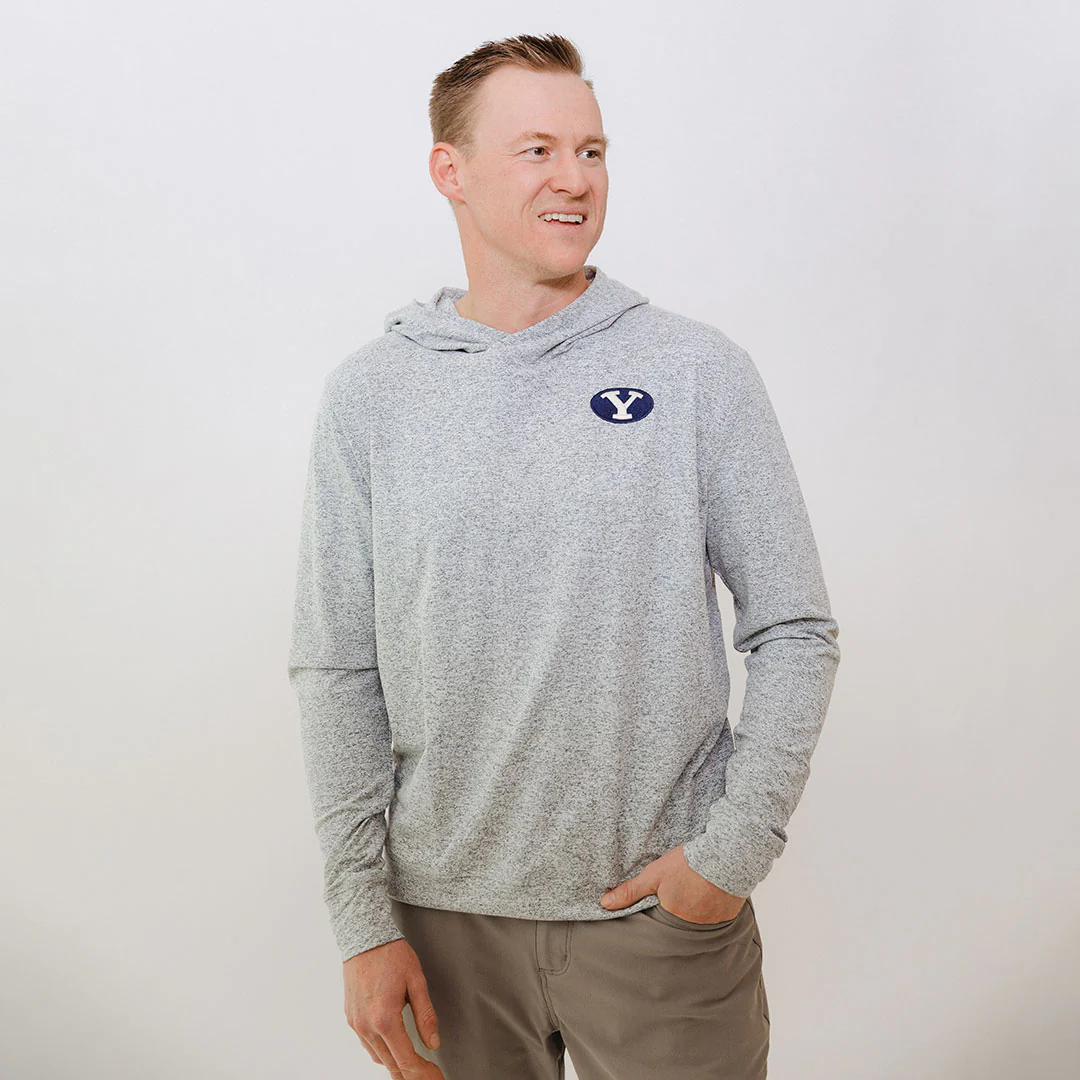 BYU Men's Travel Hoodie, Heather Grey - Image 8