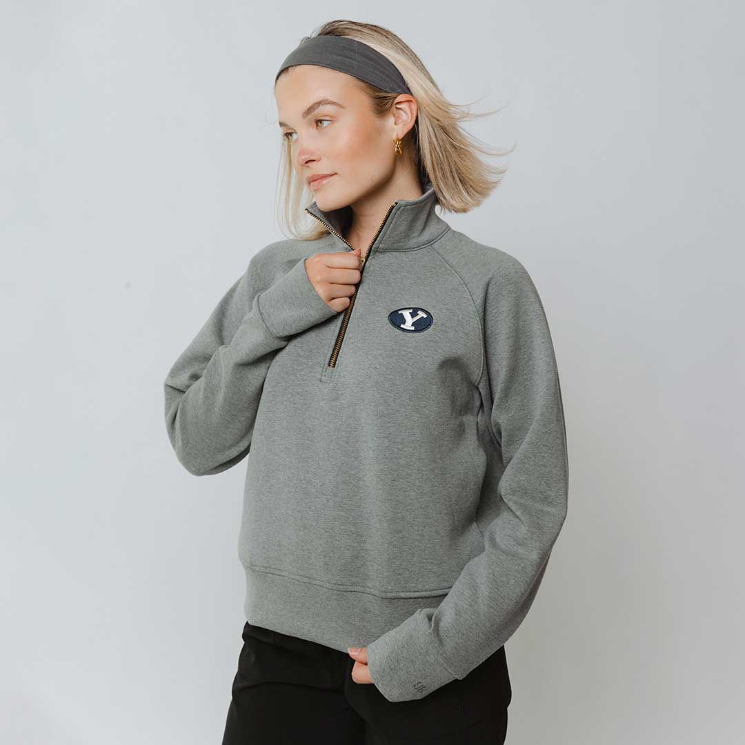BYU Oxford Zip-Up, Heather Grey - Image 3