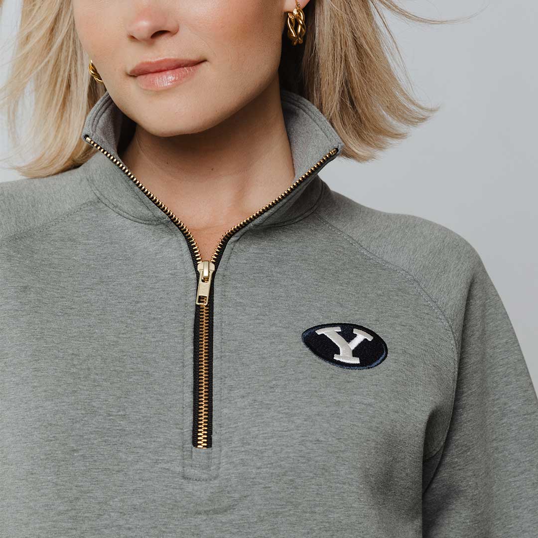 BYU Oxford Zip-Up, Heather Grey - Image 5