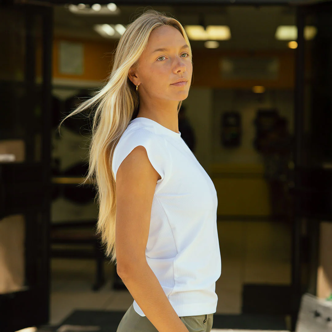Cap Sleeve Ribbed Tee, White - Image 4